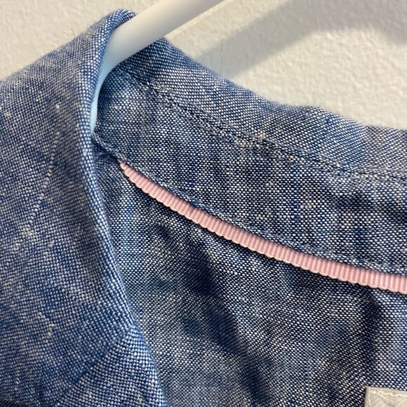 Boden Chambray Cropped Sleeveless Top Blue Linen 20/22 Collared Button Down - Picture 8 of 11